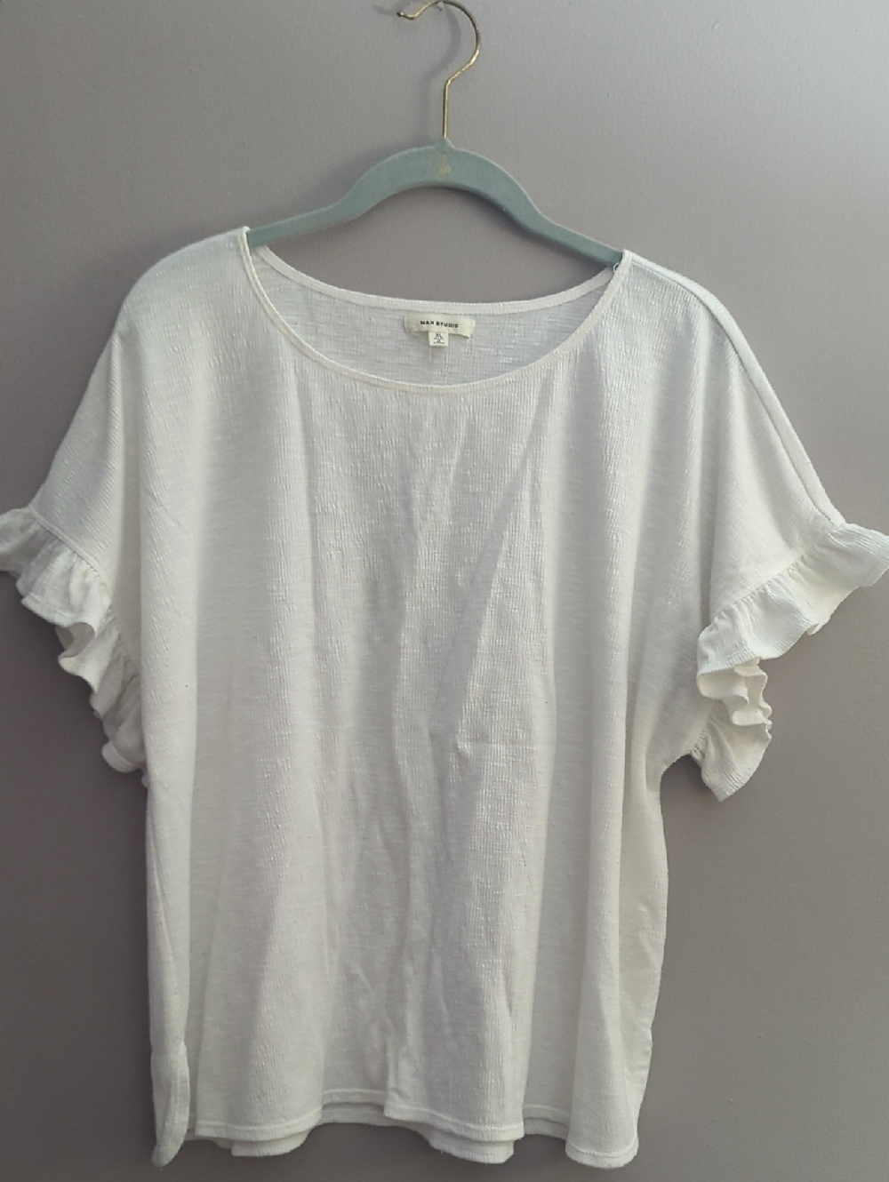 Max Studio White Ruffle Sleeve Tee